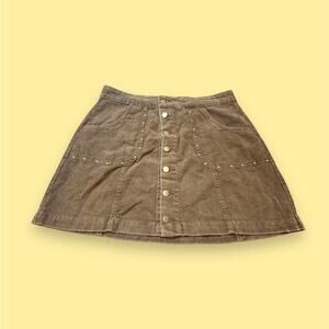 Chelsea & Violet Brown Taupe Corduroy Button Front Mini Skirt Studded Size 31